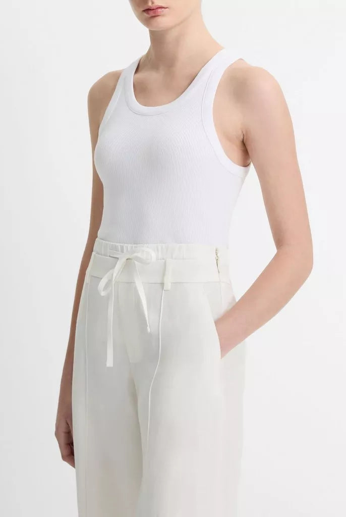Ribbed Scoop-Neck Tank - Optic White by Vince — view 3