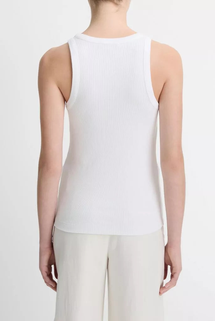 Ribbed Scoop-Neck Tank - Optic White by Vince — view 4