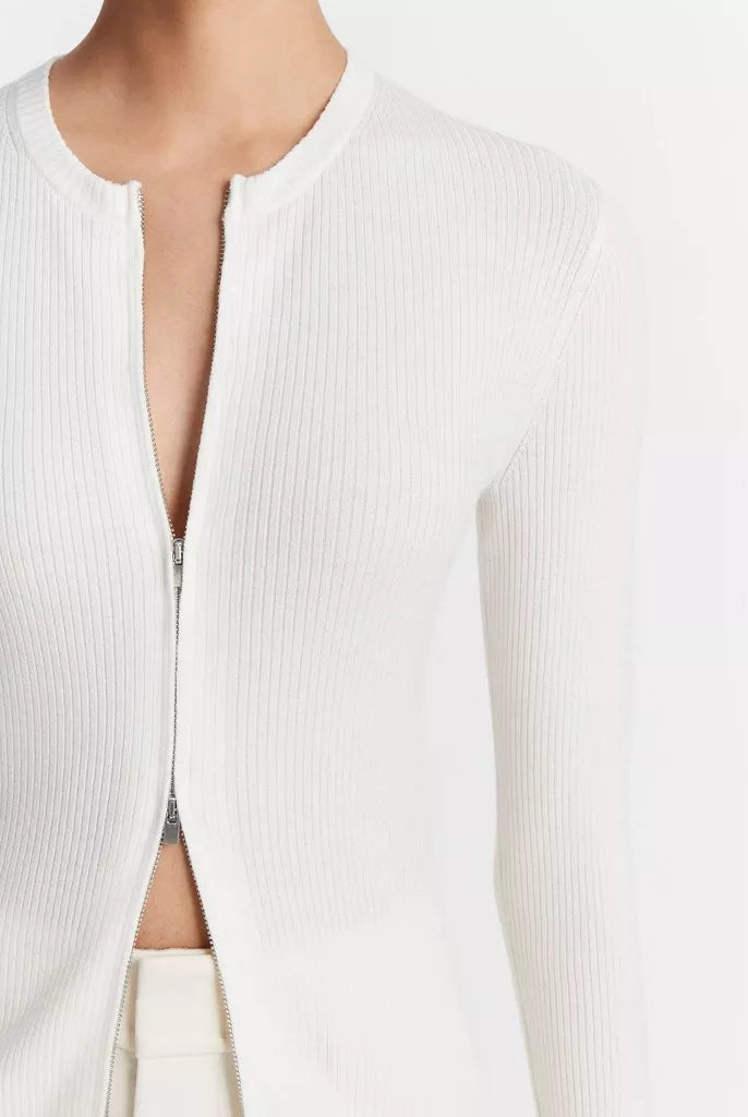 Ribbed Wool-Blend Slim Cardigan - Off White by Vince — alternate view