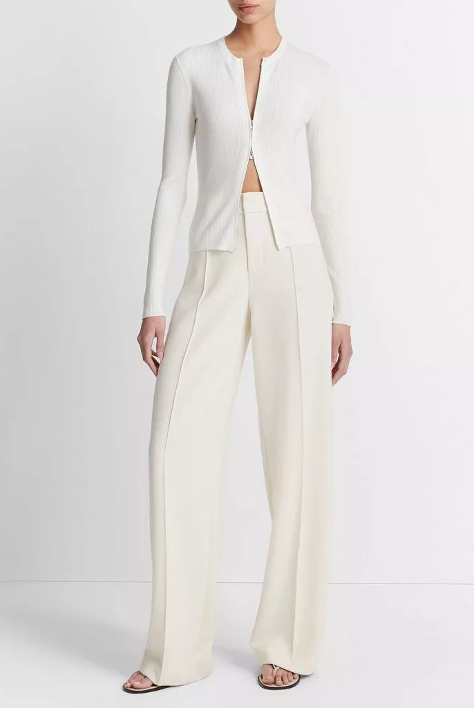Ribbed Wool-Blend Slim Cardigan - Off White by Vince — view 3