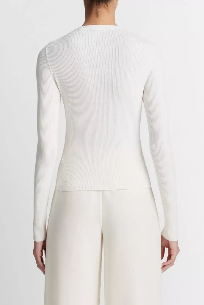 Ribbed Wool-Blend Slim Cardigan - Off White by Vince — view 4