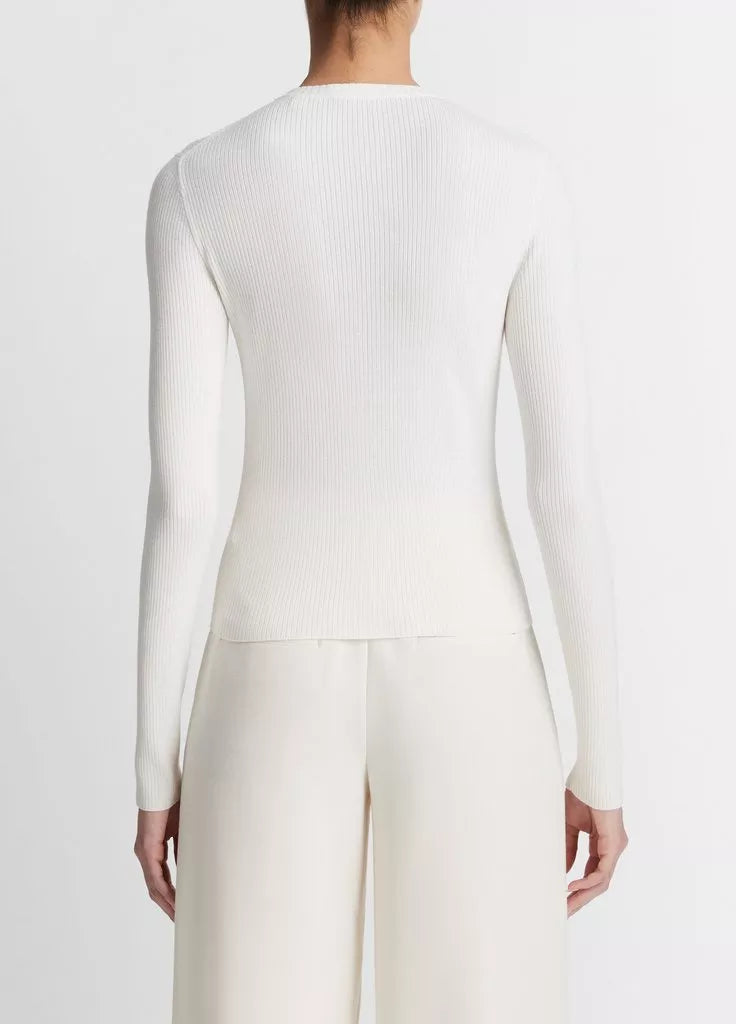 Ribbed Wool-Blend Slim Cardigan - Off White by Vince — view 4