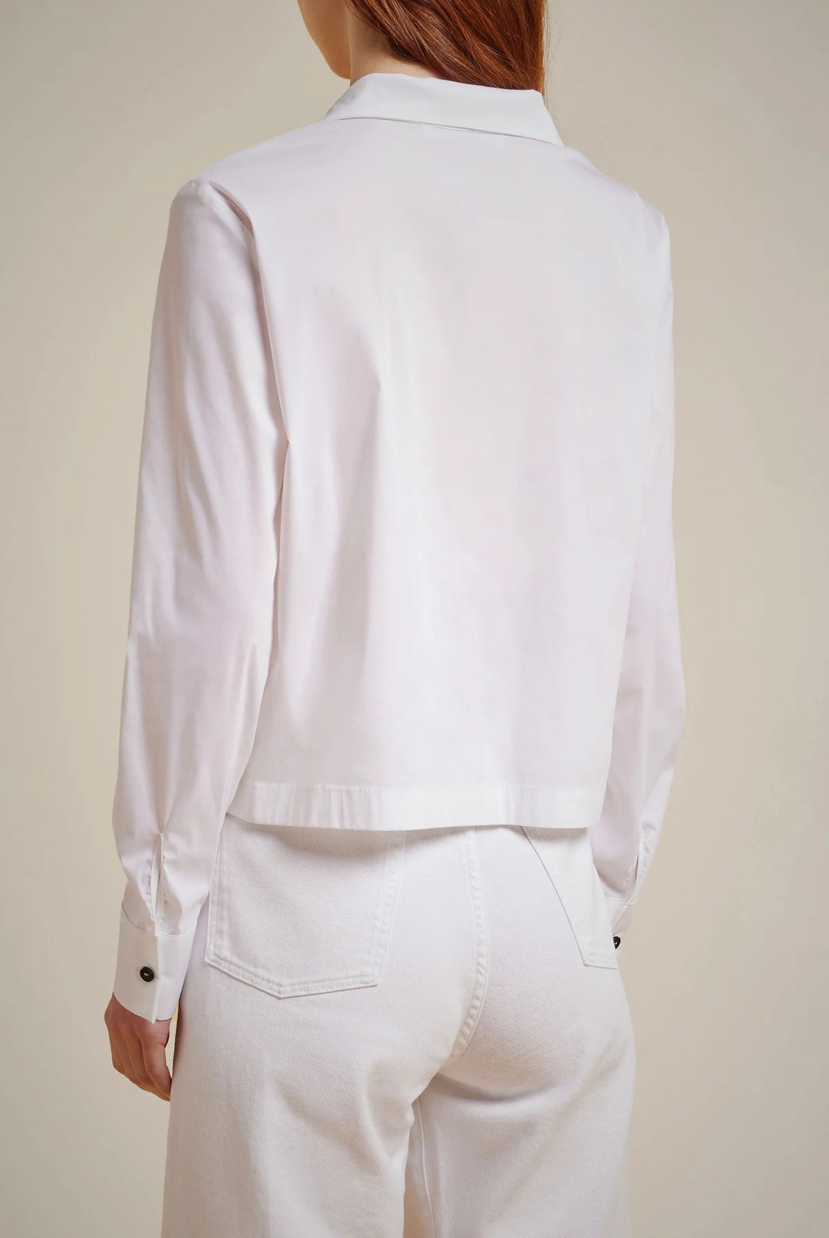 High Collor Button Up Crop Shirt - White by Liviana Conti — view 3