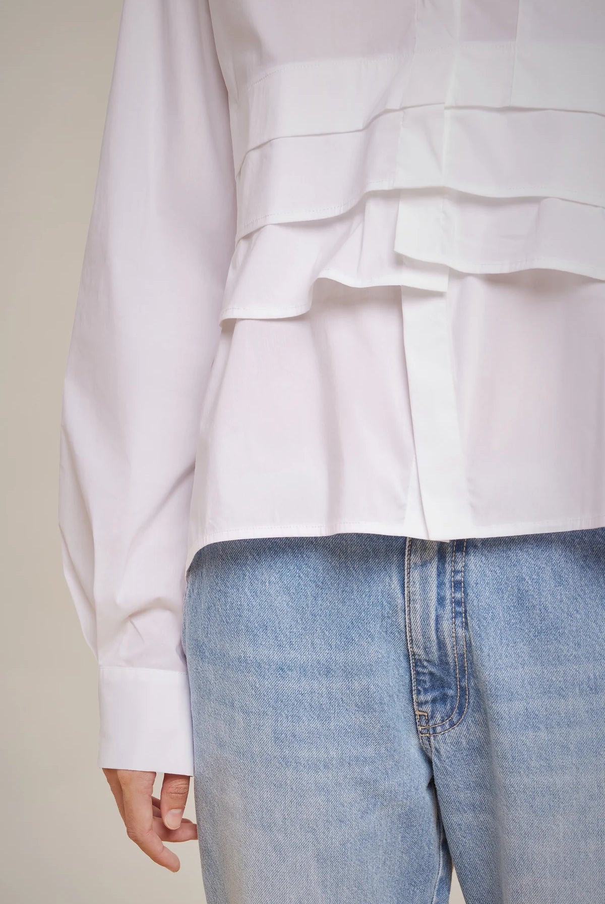 Ruffle Accent Shirt - White by Liviana Conti — alternate view