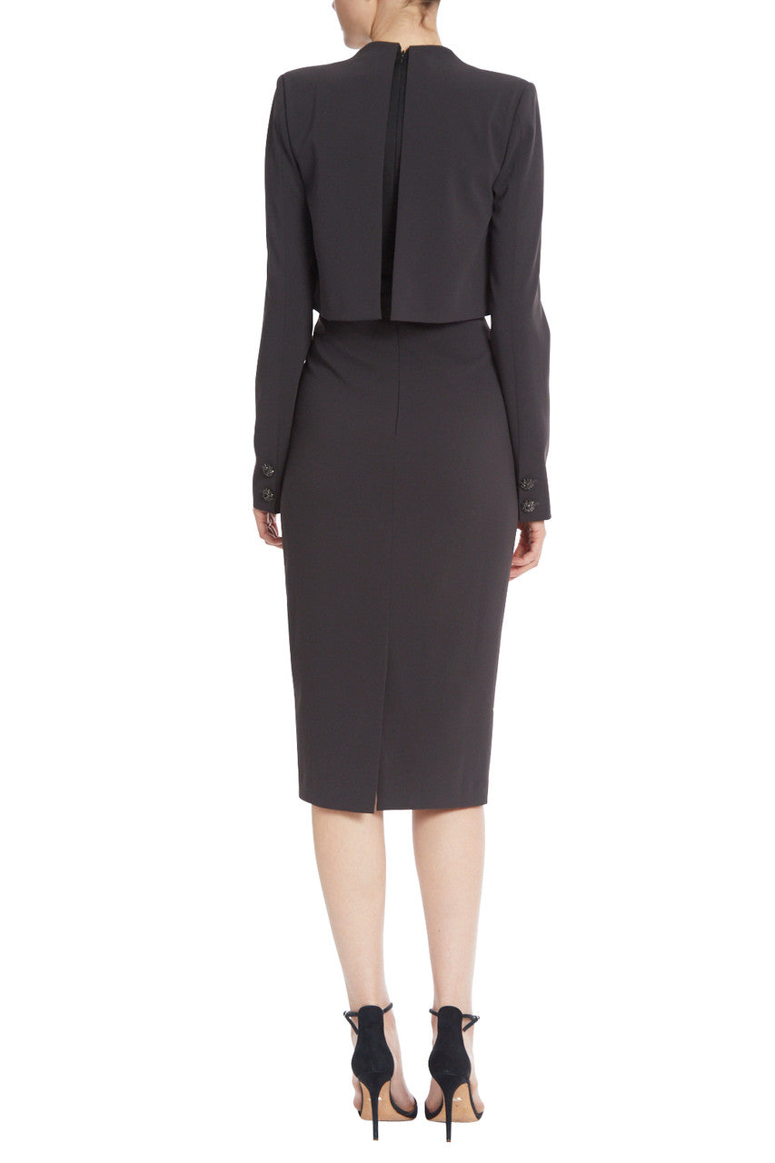 Blouson Dress with Pencil Skirt - Charcoal by Badgley Mischka — view 3