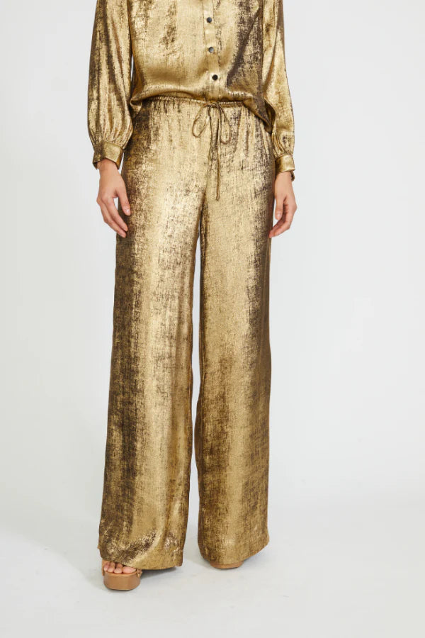 Drawstring Waist Wide Leg Pant - Gold by Stellah — alternate view