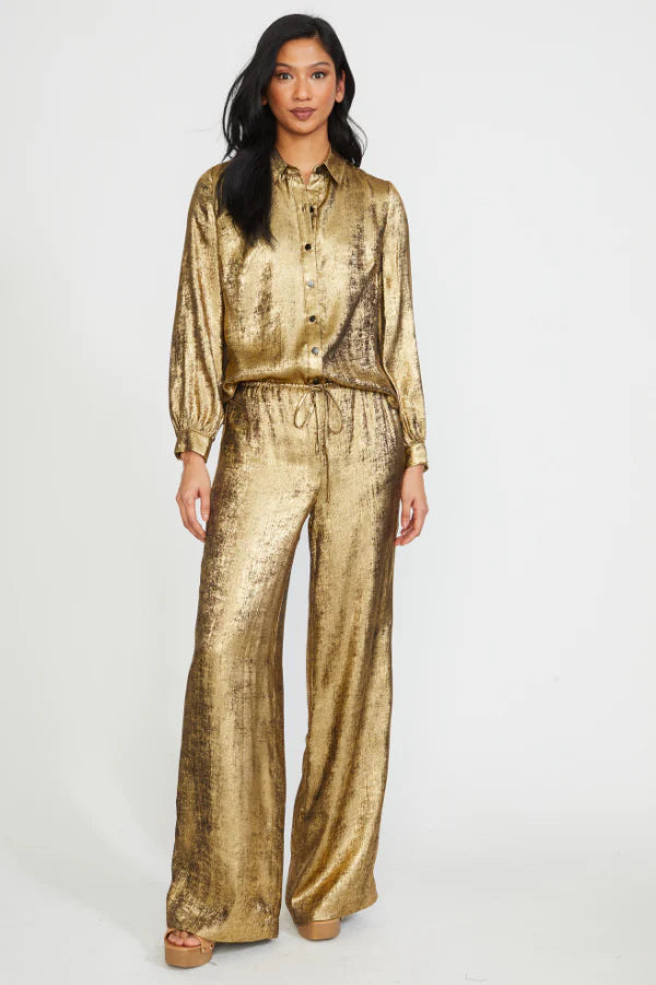 Drawstring Waist Wide Leg Pant - Gold by Stellah | 25 South Boutiques
