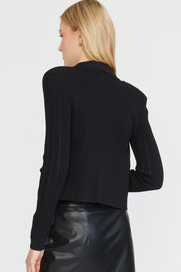 Fitted Shoulder Pad Cardigan - Black by Stellah — view 3