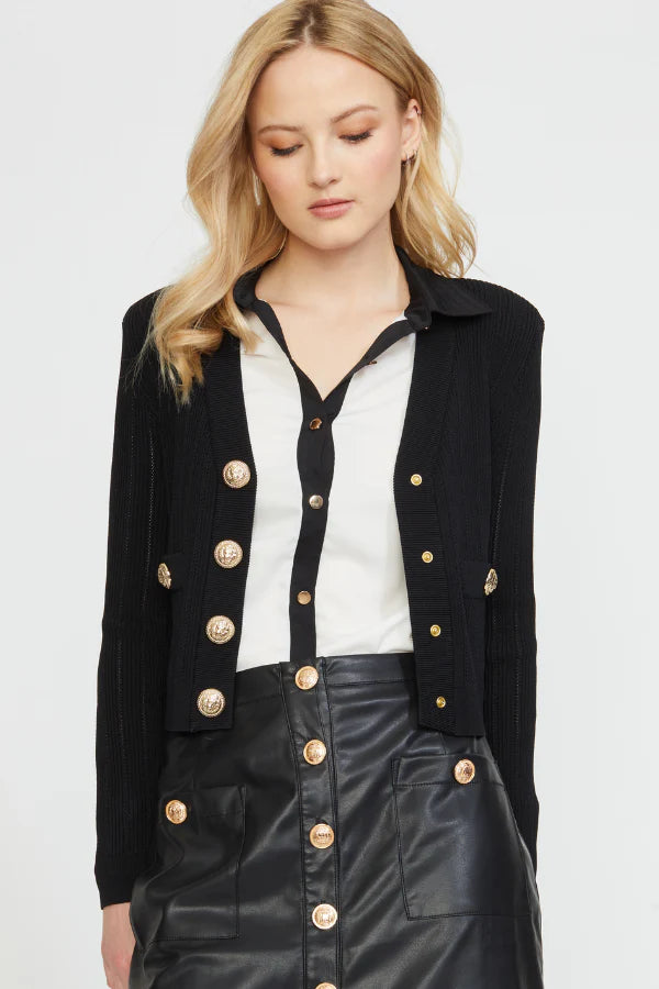 Fitted Shoulder Pad Cardigan - Black by Stellah — alternate view