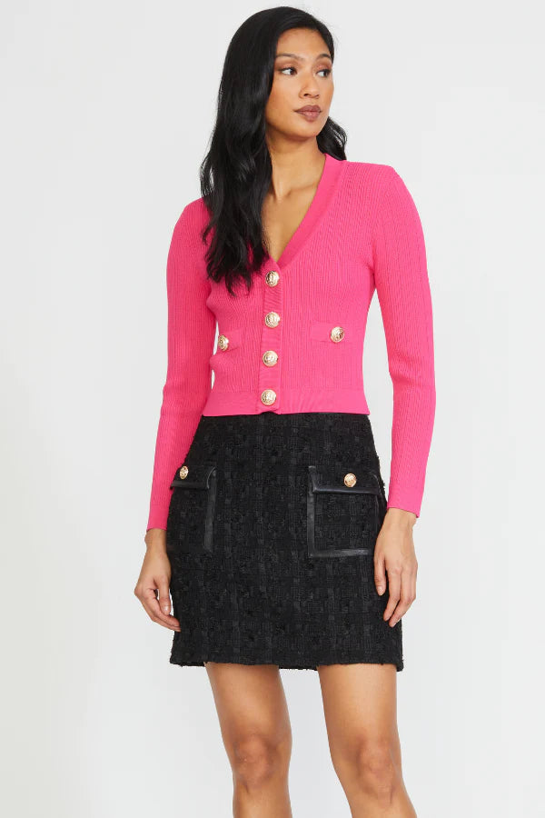 Fitted Shoulder Pad Cardigan - Fuschia Pink by Stellah | 25 South Boutiques