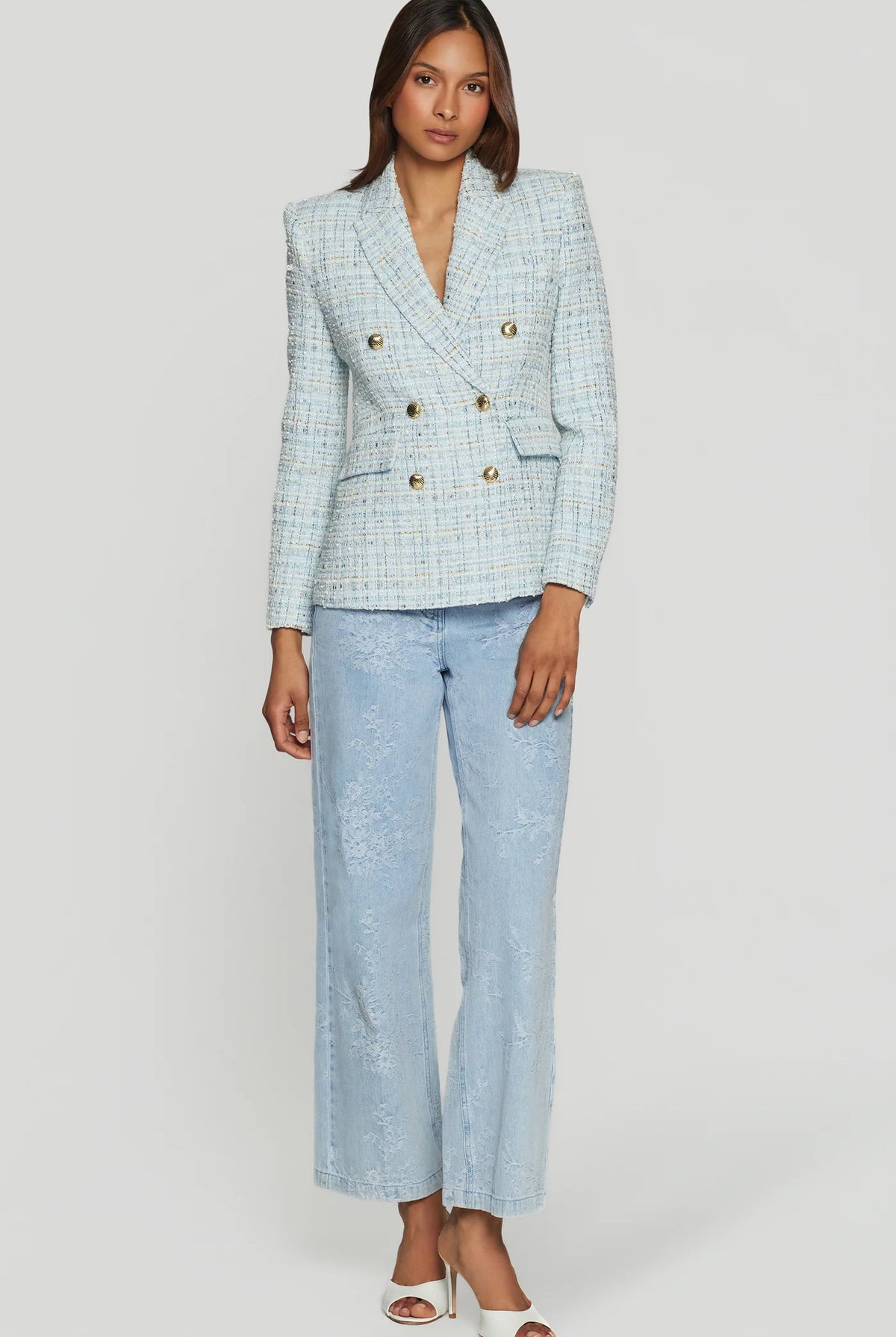 Arielle Tweed Blazer - Aqua Melange by Generation Love — view 4
