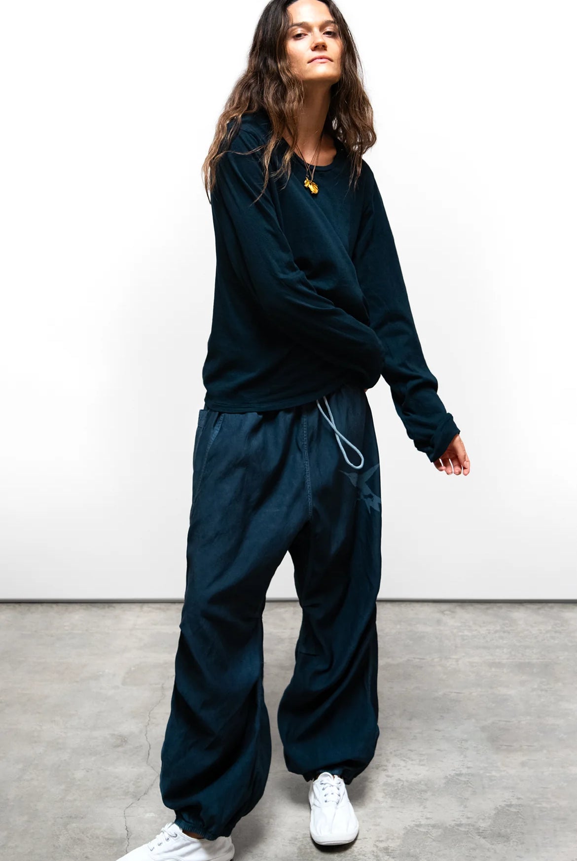 LIFENATURELOVE Sparrow Matte Satin Loose "Biggy" Pants - Squids Ink by FreeCity | 25 South Boutiques