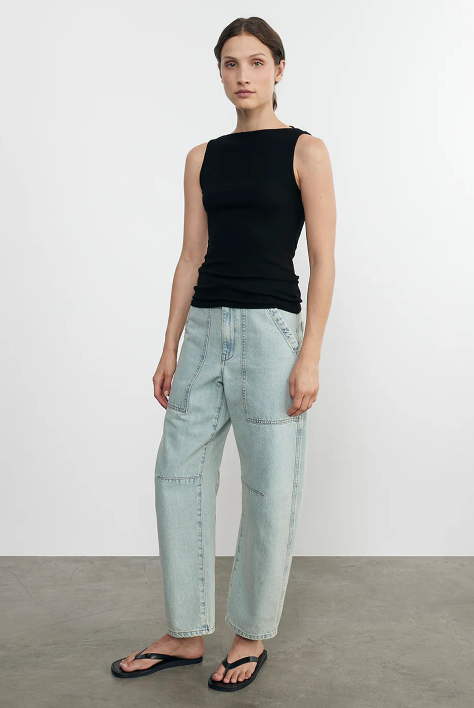 Silk Rib Sleeveless Boatneck - Black by Enza Costa — view 3