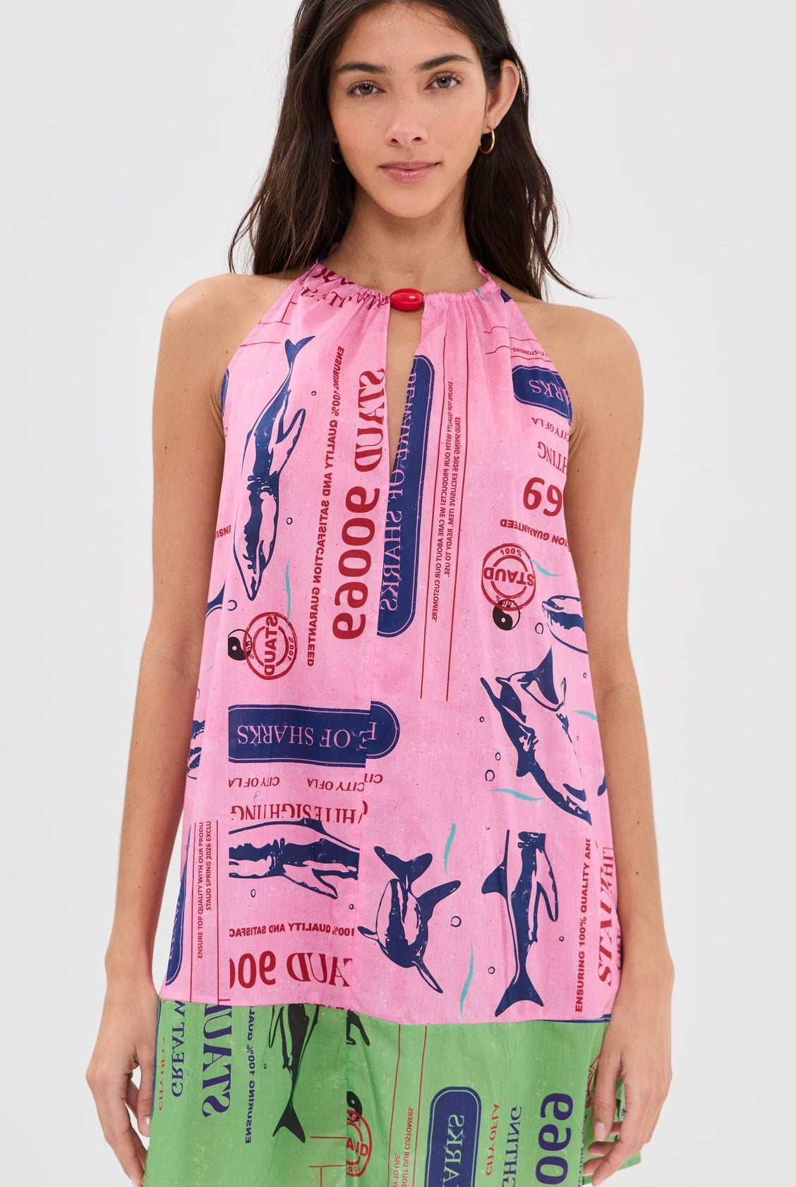 Dani Dress - Parcel Print Pink by STAUD — view 3