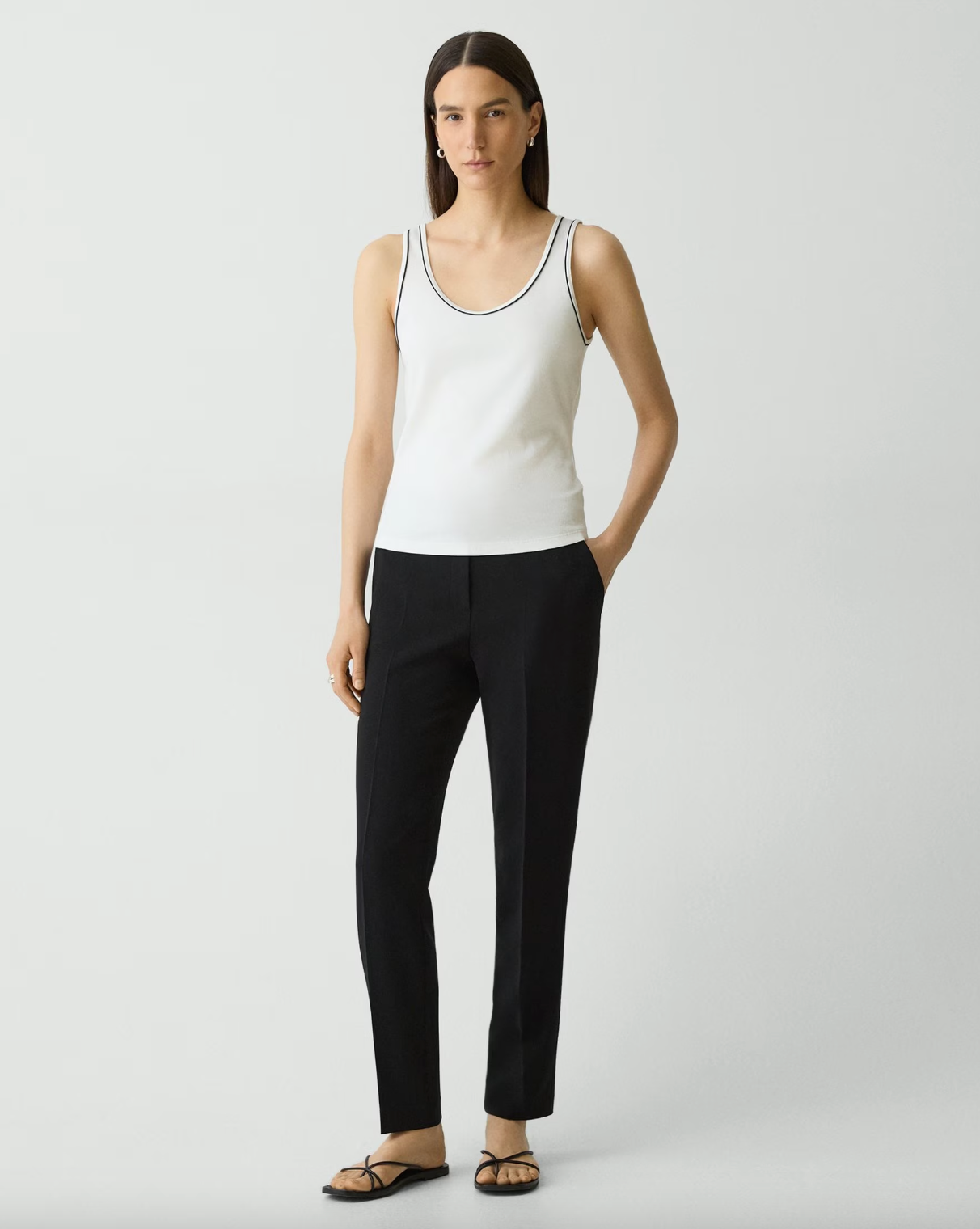 Scoop Neck Stretch Knit Tank Top - Ivory by Theory — view 5