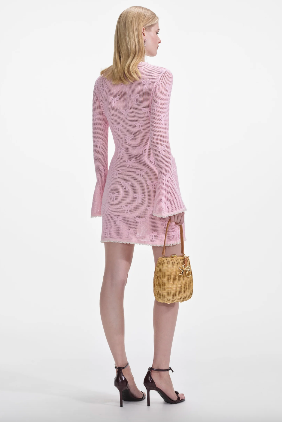 Bow Crochet Mini Dress - Pink by Self-Portrait — view 4