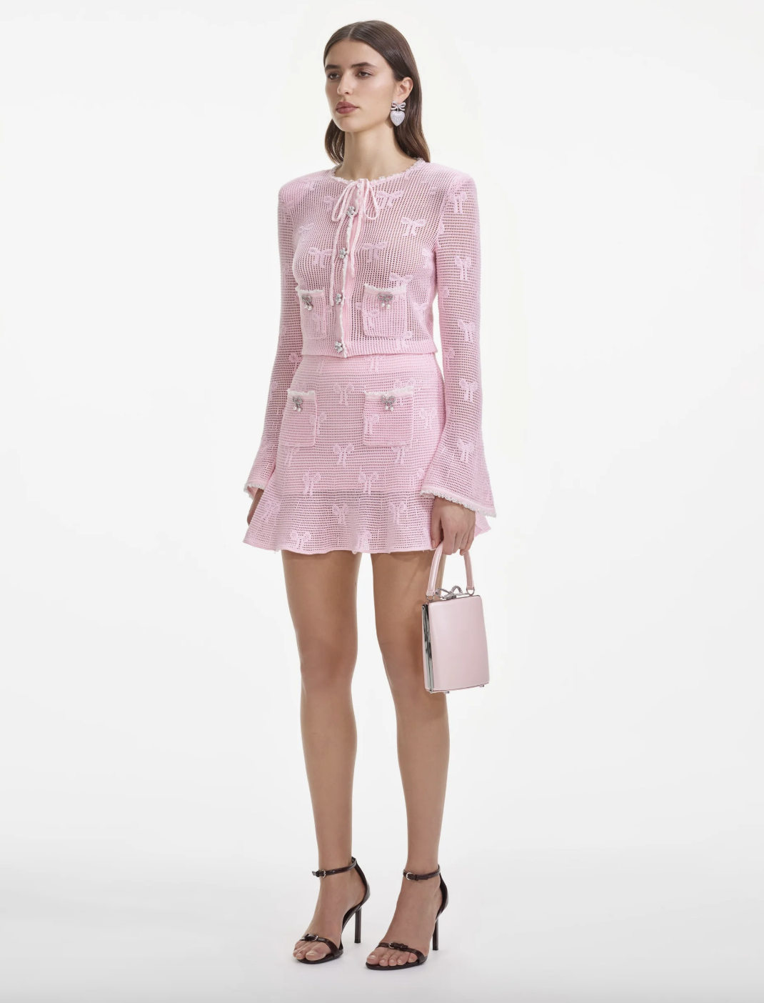 Bow Crochet Mini Skirt - Pink by Self-Portrait — alternate view