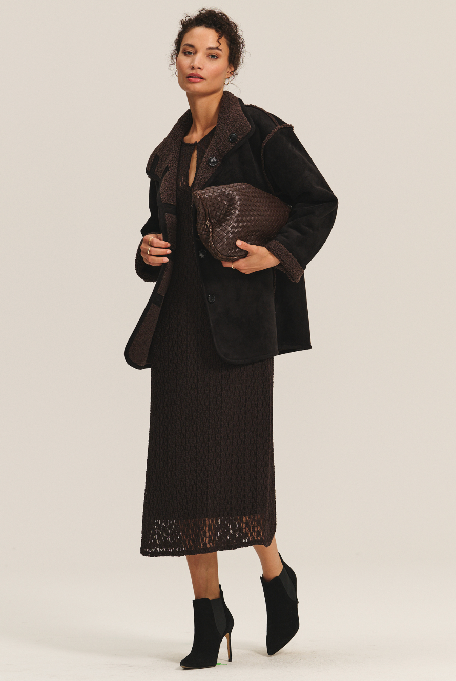 Shona Reversible Sherpa Jacket - Espresso by Velvet — view 4