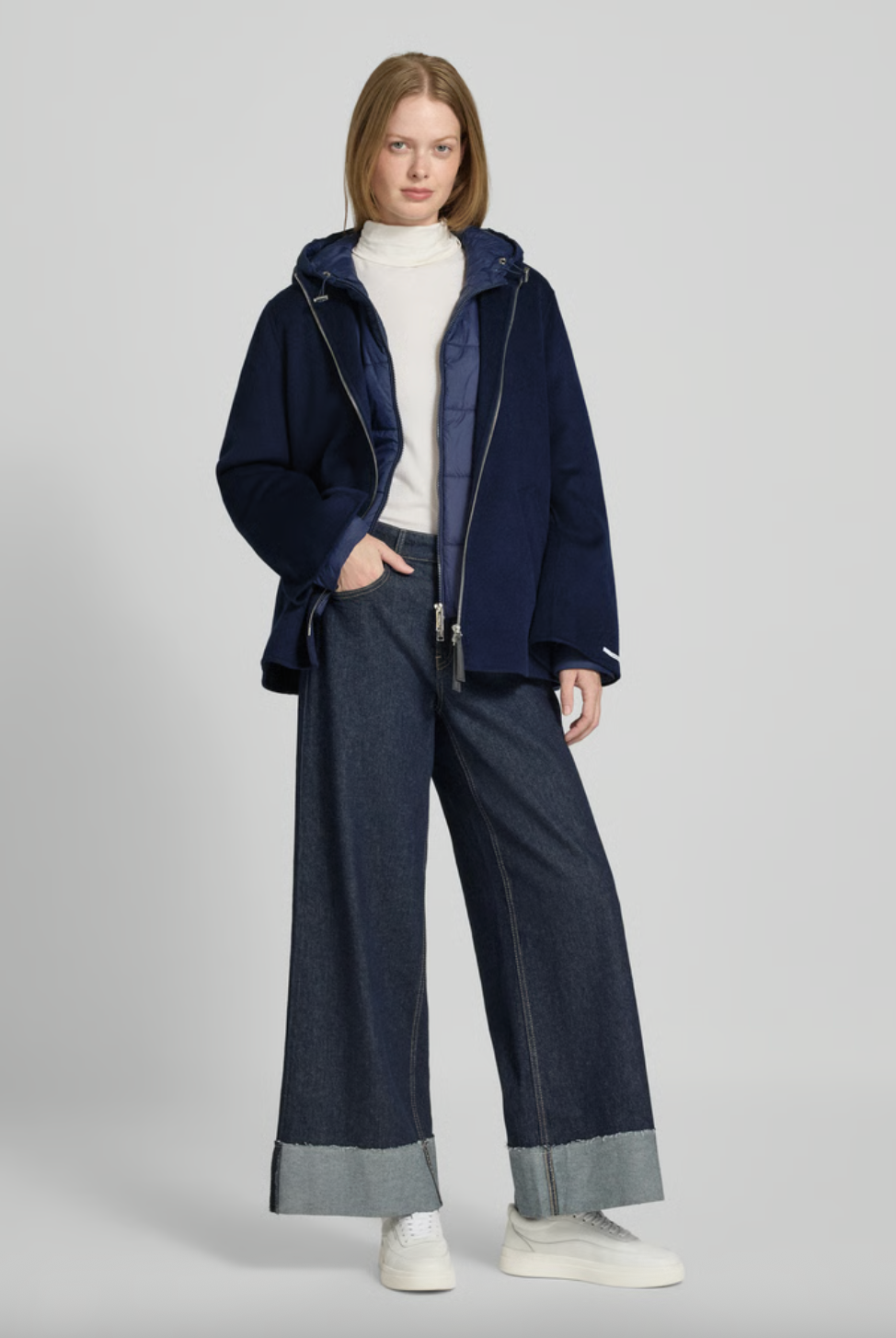 Saffico Zip Reversible Hooded Coat - Navy by Marella — view 6