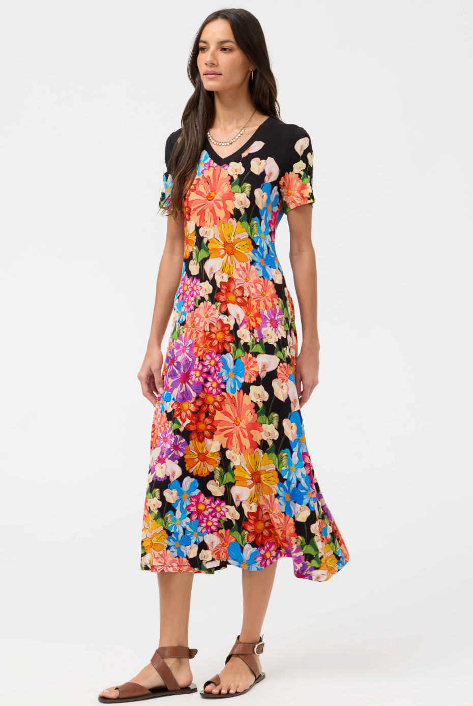 Janie Favorite V Neck Dress - Gerbera Scarf by Johnny Was — alternate view