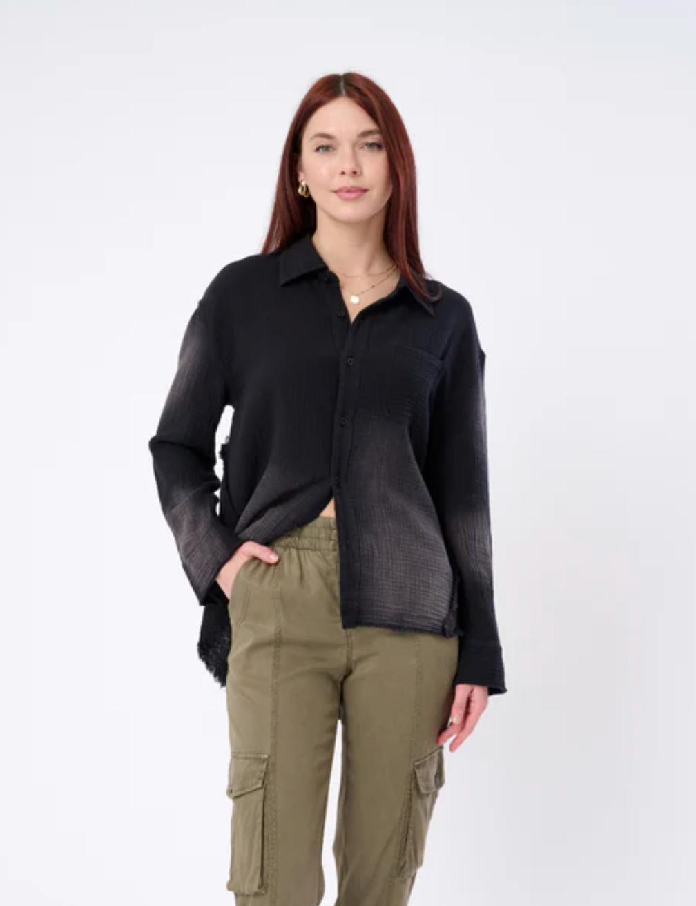 Oversized Crinkle Cotton Drop Shoulder Shirt - Black by Marrakech | 25 South Boutiques