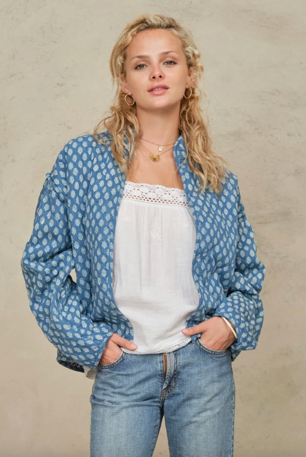 Jenna Quilted Jacket - Blue by M.A.B.E | 25 South Boutiques