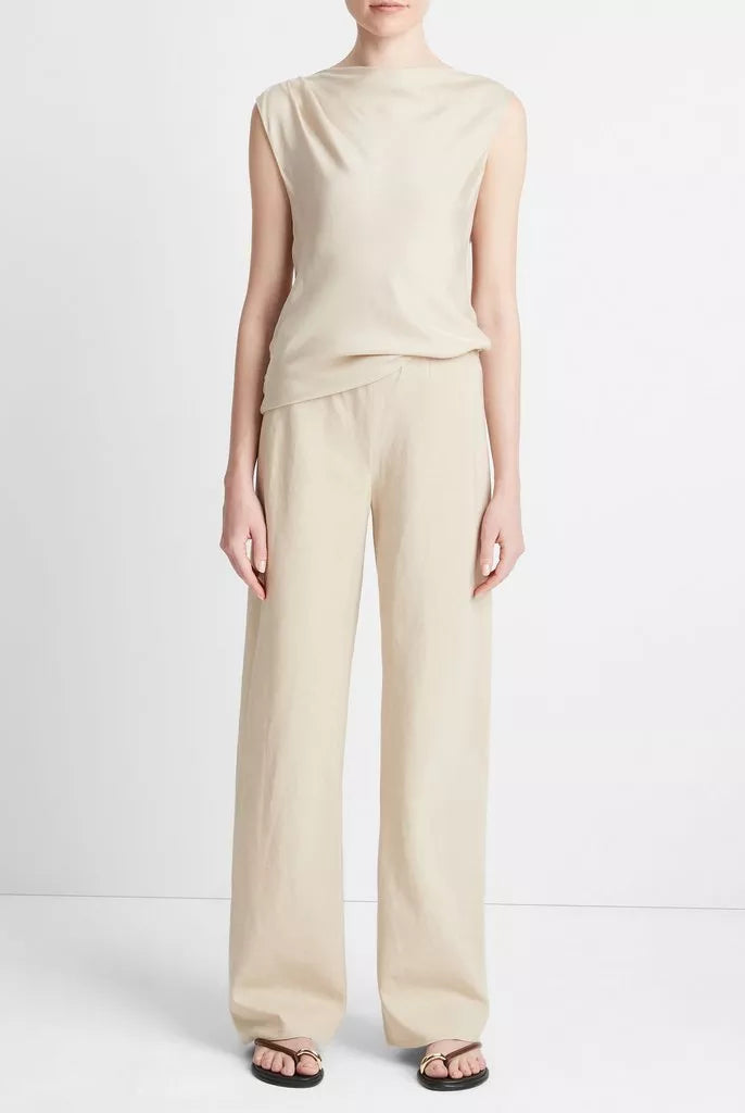 Silk-Blend Asymmetric Draped Cap-Sleeve Blouse - Oat Sand by Vince — view 5