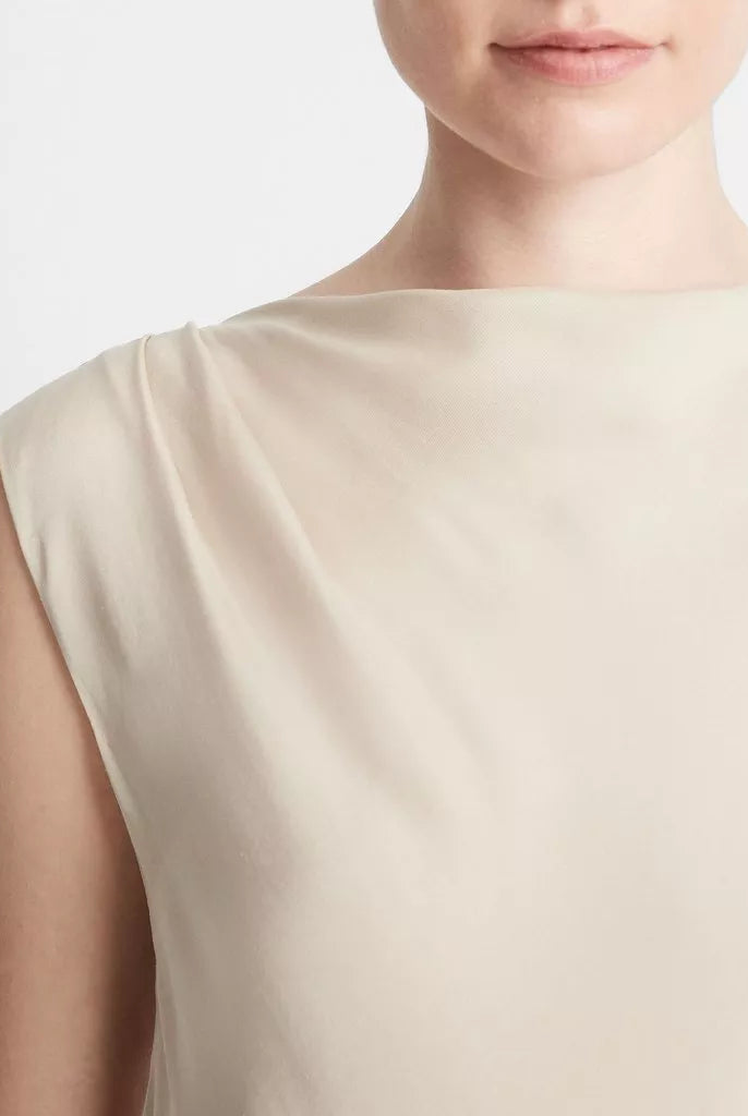 Silk-Blend Asymmetric Draped Cap-Sleeve Blouse - Oat Sand by Vince — view 3