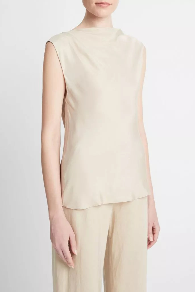 Silk-Blend Asymmetric Draped Cap-Sleeve Blouse - Oat Sand by Vince — alternate view