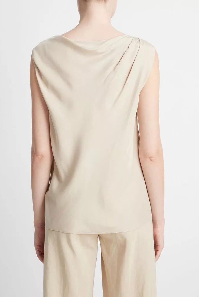 Silk-Blend Asymmetric Draped Cap-Sleeve Blouse - Oat Sand by Vince — view 4