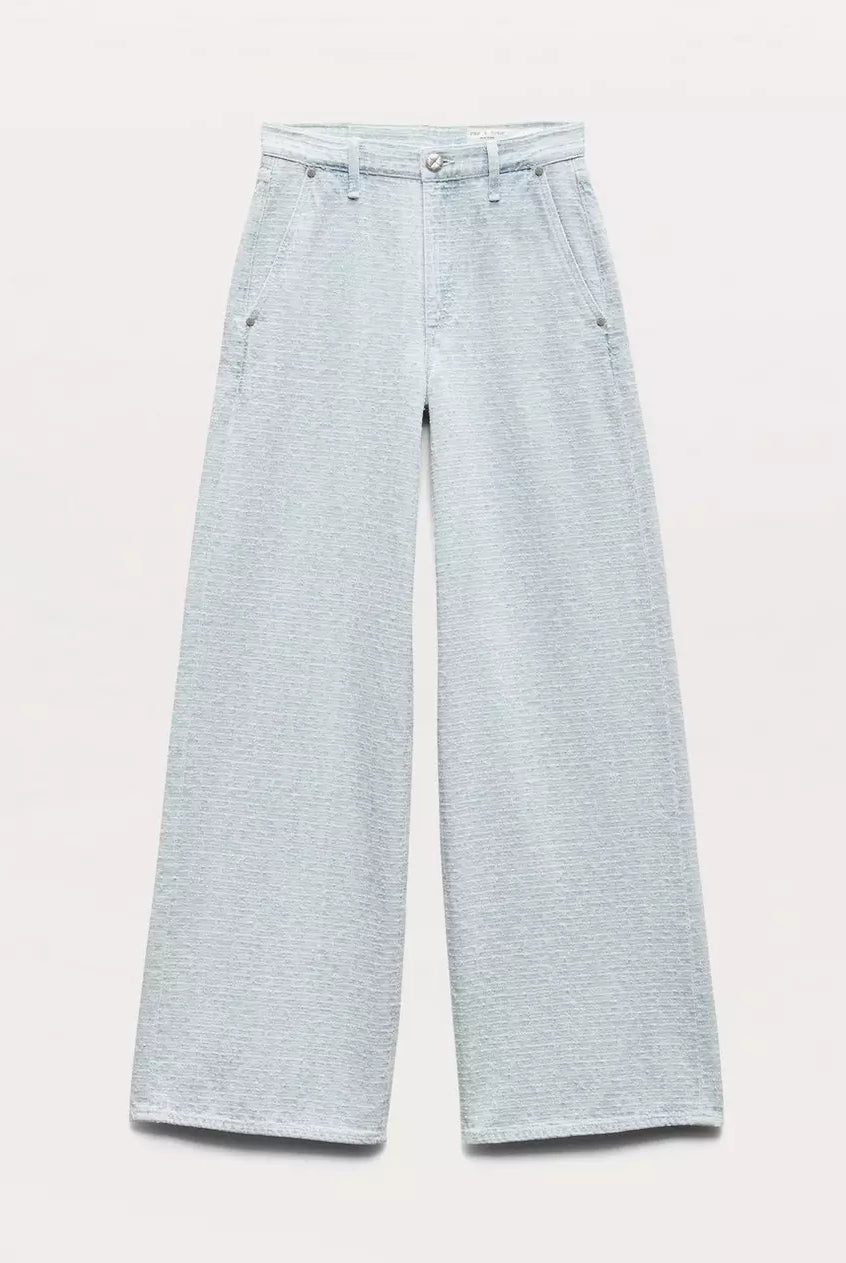Sofie Tailored Textured Wide-Leg Jean - Sky Blue Tweed by Rag & Bone — view 5