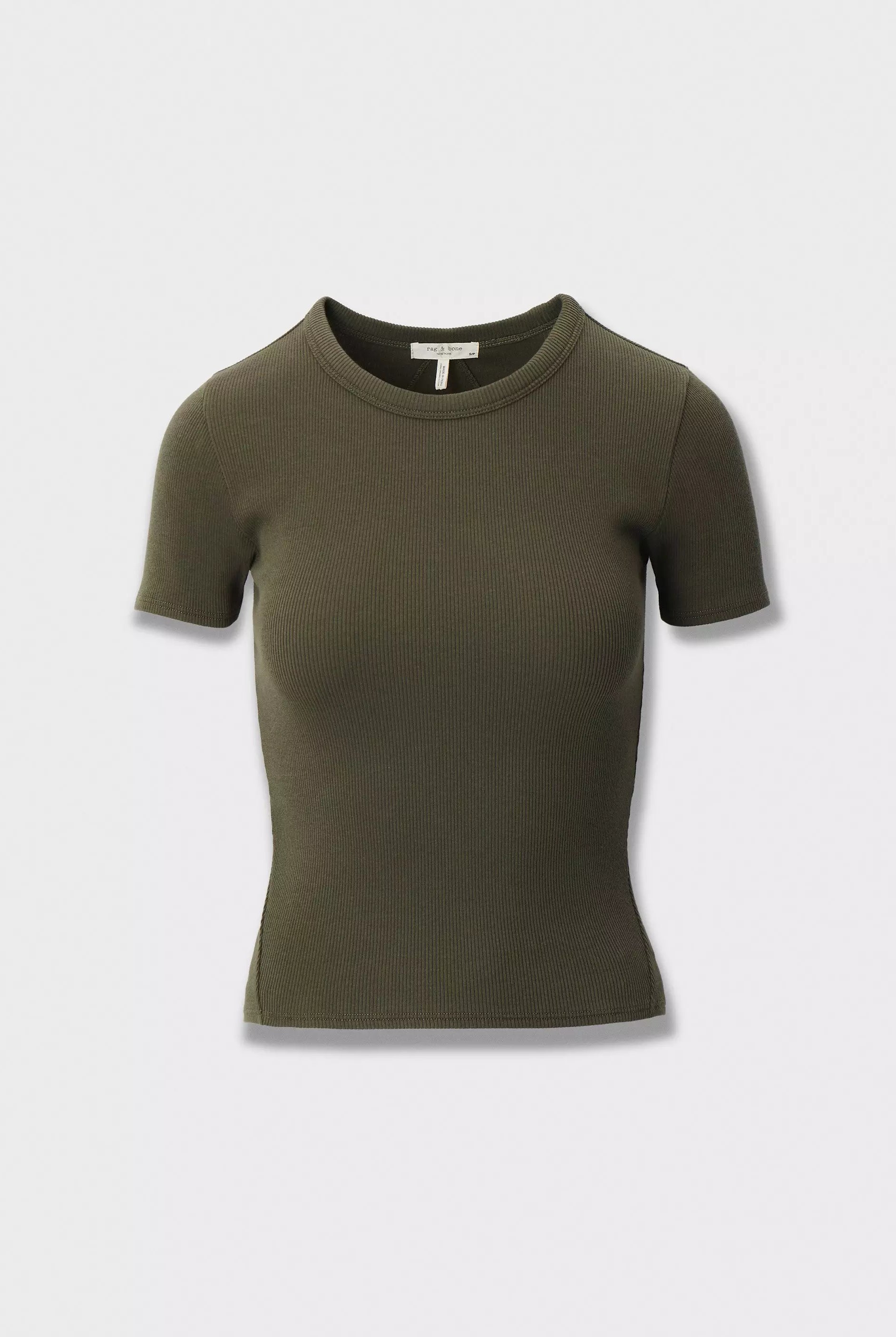 The Essential Ribbed Tee - Dark Olive by Rag & Bone — view 5