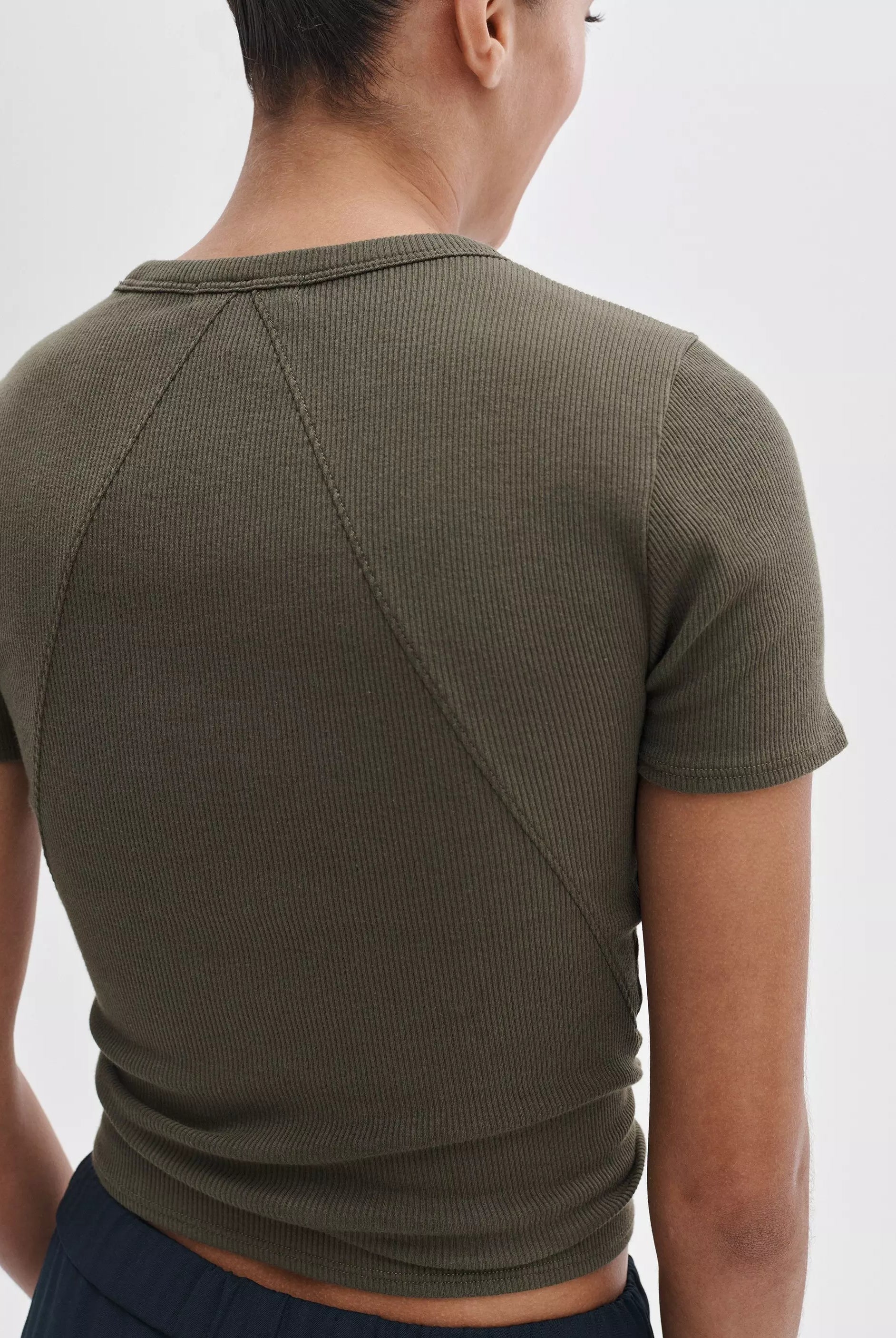 The Essential Ribbed Tee - Dark Olive by Rag & Bone — view 3
