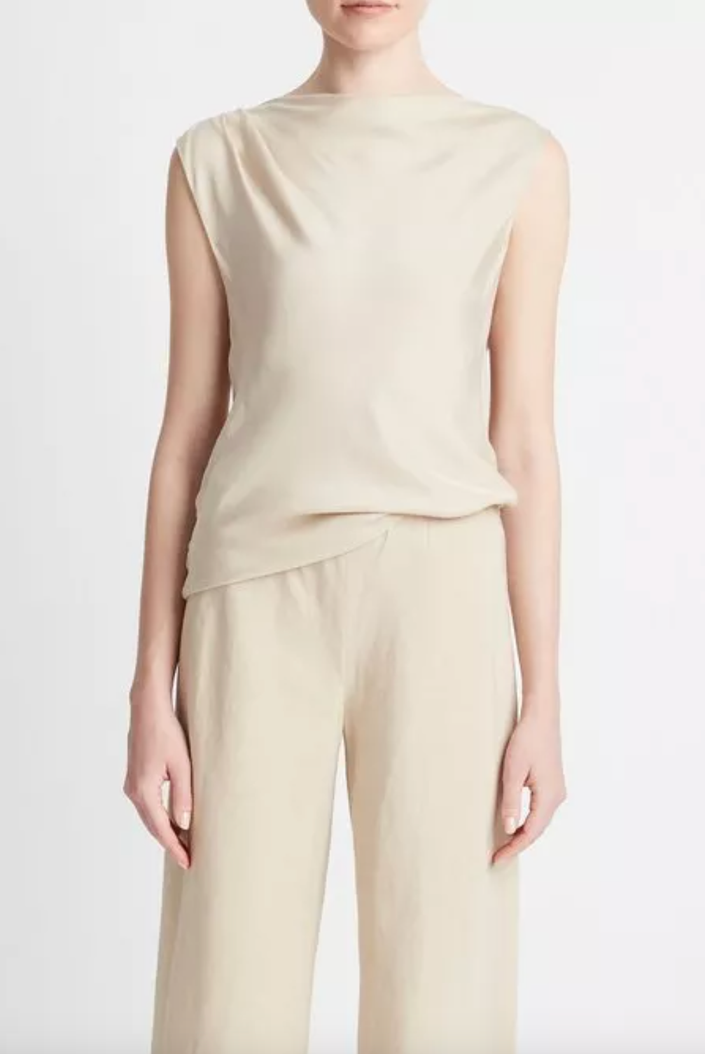 Silk-Blend Asymmetric Draped Cap-Sleeve Blouse - Oat Sand by Vince | 25 South Boutiques
