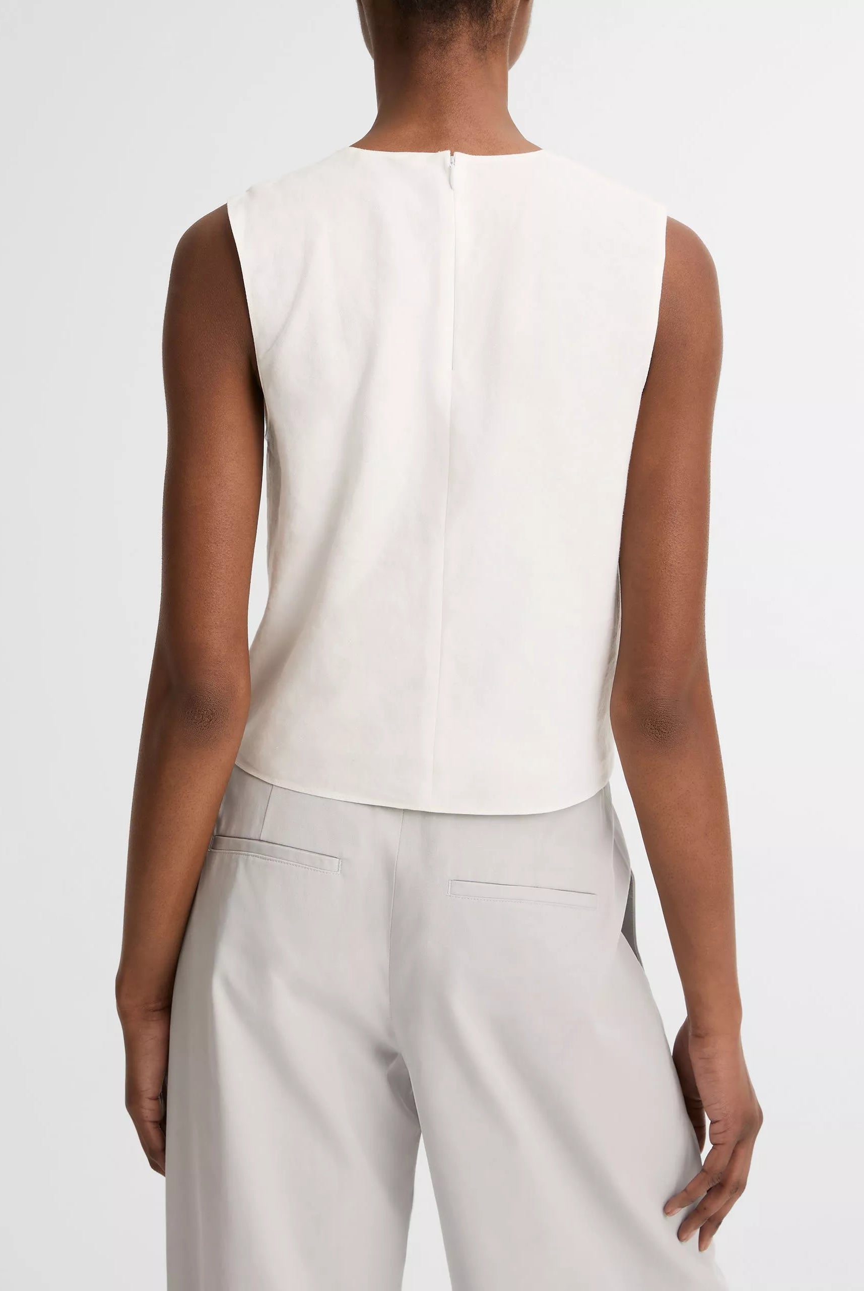 Linen Crew Neck Tank - Optic White by Vince — view 3