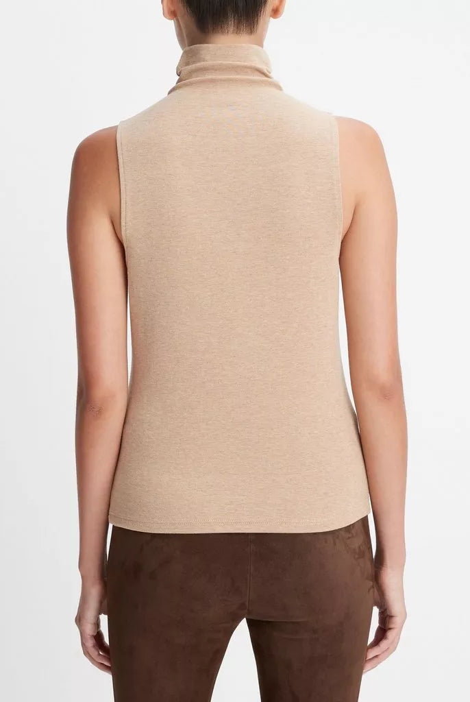 Sleeveless Turtleneck Top - Heather Cashew by Vince — alternate view
