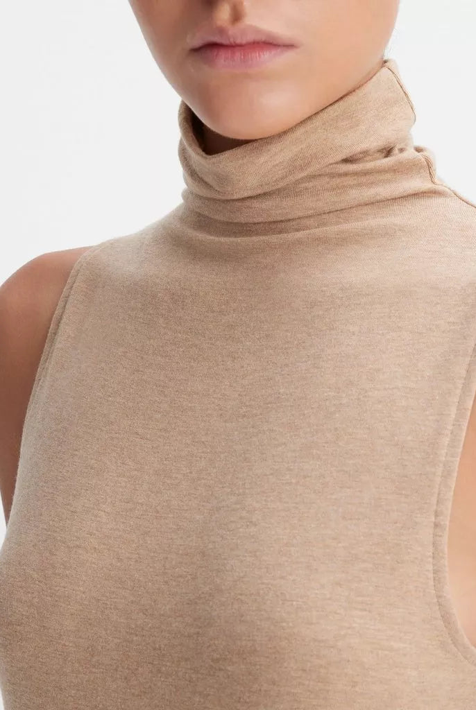 Sleeveless Turtleneck Top - Heather Cashew by Vince — view 3