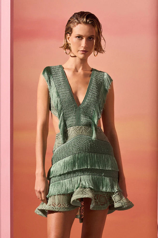 Samba Fringe Cut Out Mini Dress - Green by PatBo | 25 South Boutiques
