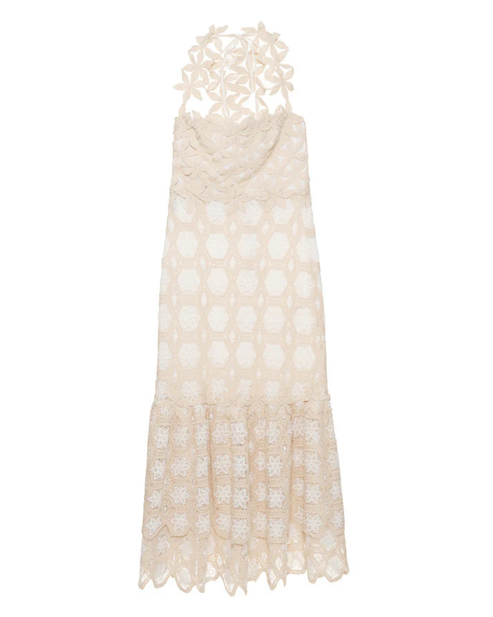 Crochet Midi Dress - Natural Off White by PatBo — view 5