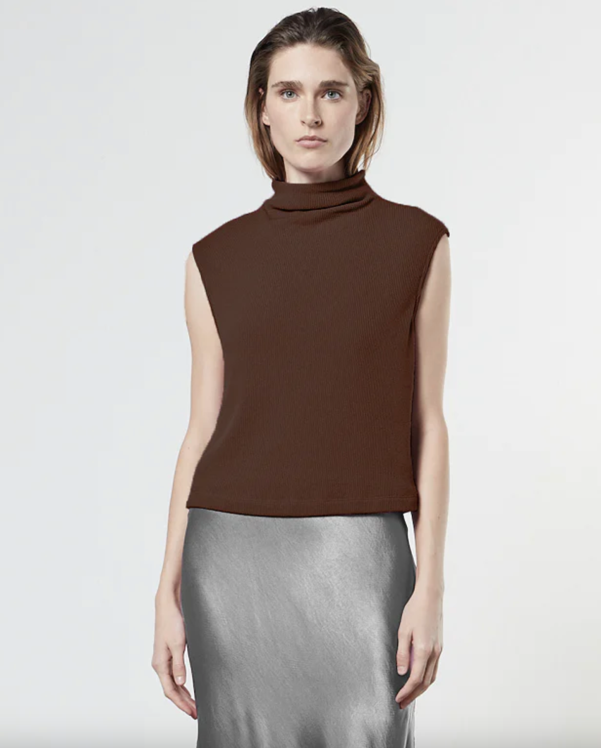 Sleeveless Knit Turtleneck Top - Saddle Brown by Enza Costa | 25 South Boutiques