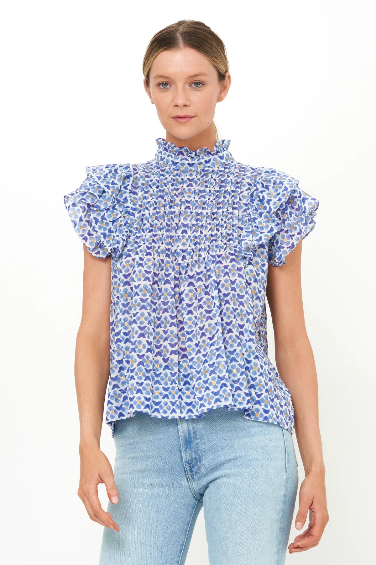 Pintuck Ruffle Top - Veranda Blue by Oliphant | 25 South Boutiques