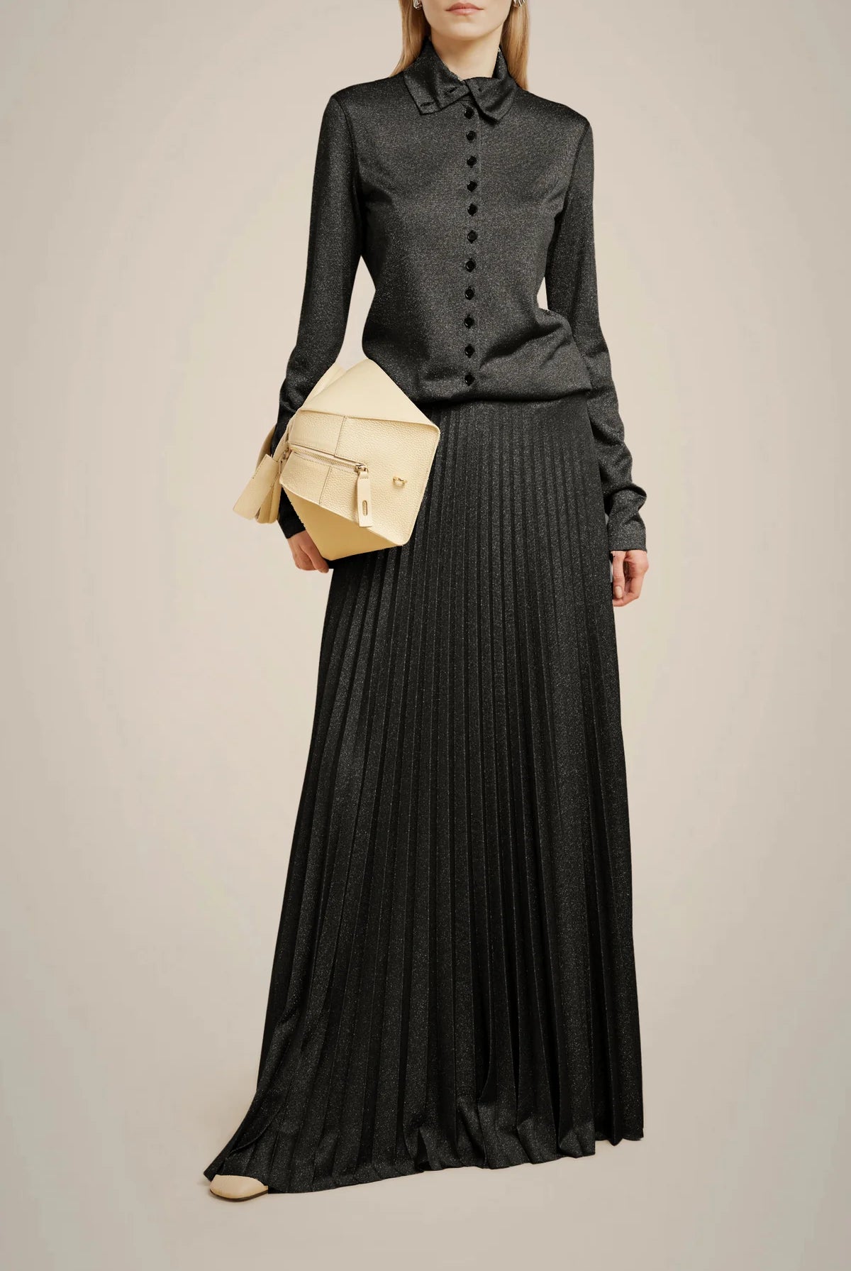 Lurex Jersey Pleated Skirt - Nero by Liviana Conti | 25 South Boutiques