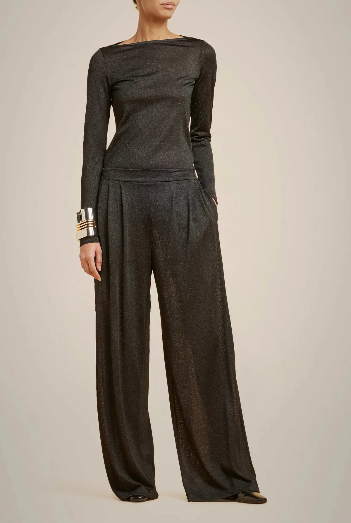 Lurex Jersey Pleated Trousers - Nero by Liviana Conti | 25 South Boutiques