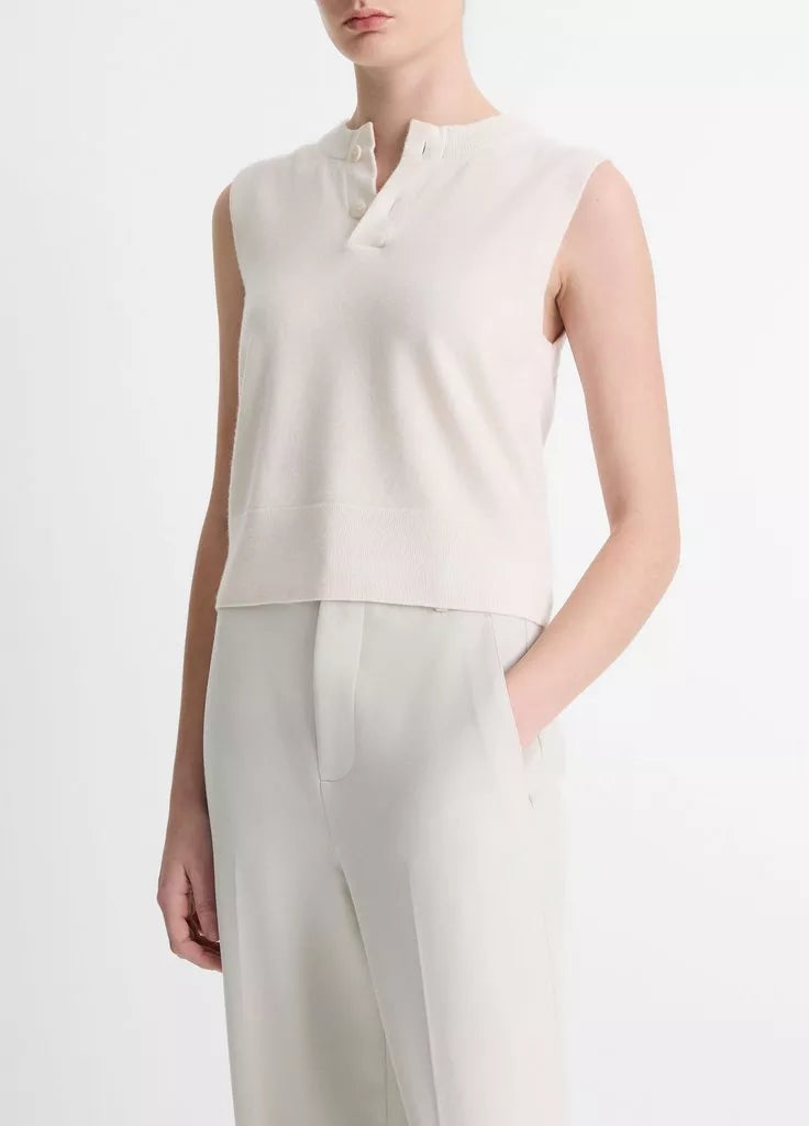 Wool-Blend Henley Shell - Optic White by Vince — alternate view