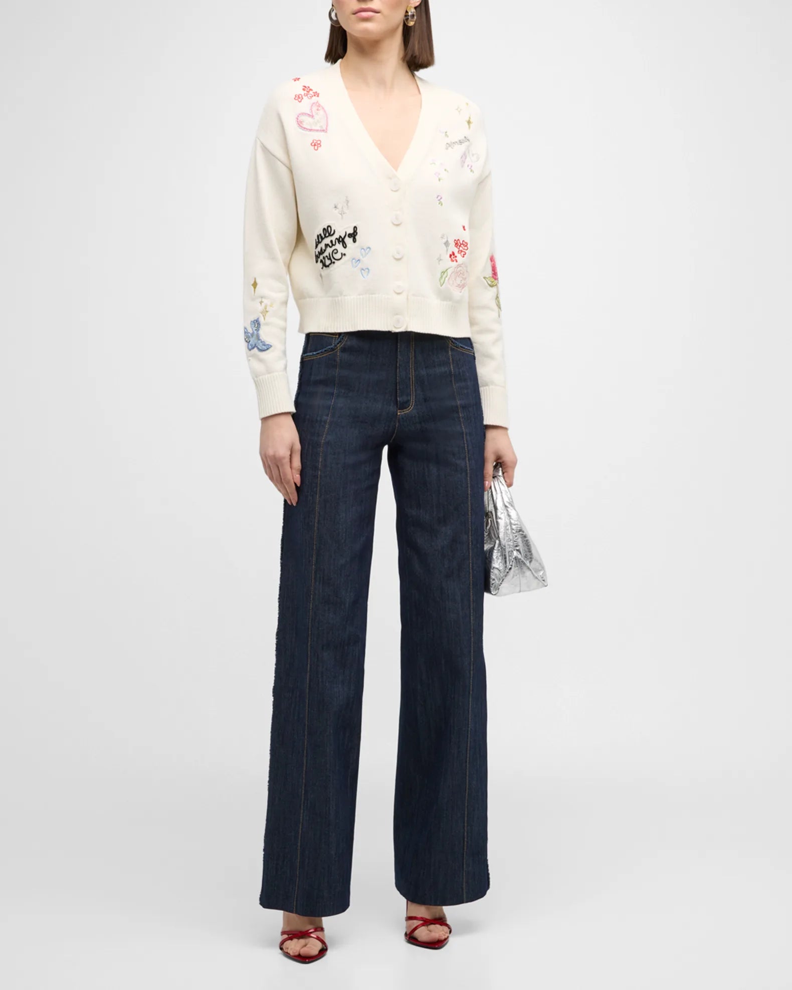 Nyla Daydream Doodles Embroidered Cardigan - Ivory Multi by Cinq A Sept — view 5