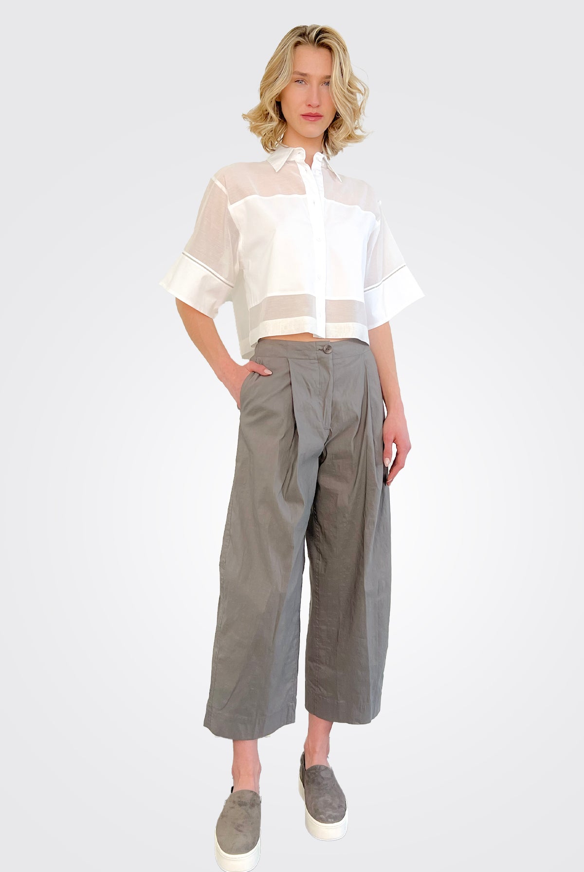 Stretch Linen Cotton Trousers - Acciaio by Malloni | 25 South Boutiques