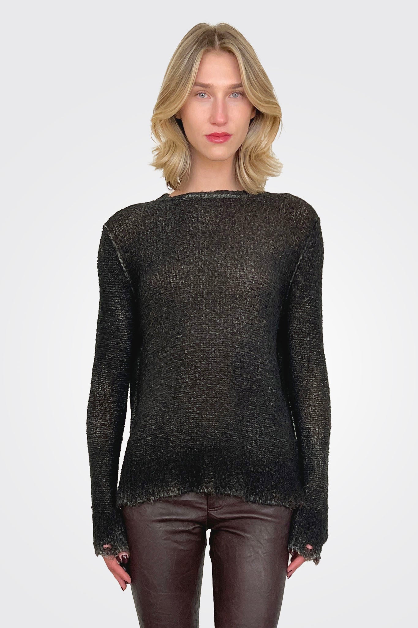 Reversible Knit Pullover - Brown Black by Avant Toi — alternate view