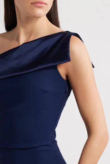 Koppany Ruched One-Shoulder Jersey Trumpet Gown - Navy by Chiara Boni — alternate view