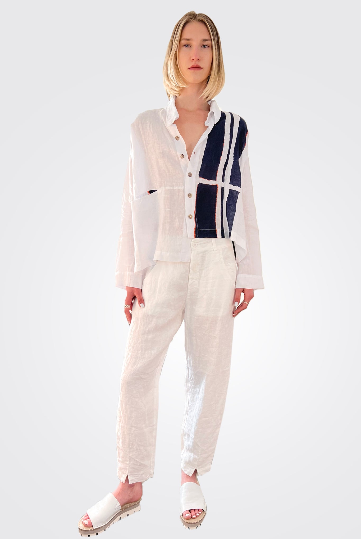 Comfort Fit Linen Trousers - White by Transit Par-Such | 25 South Boutiques