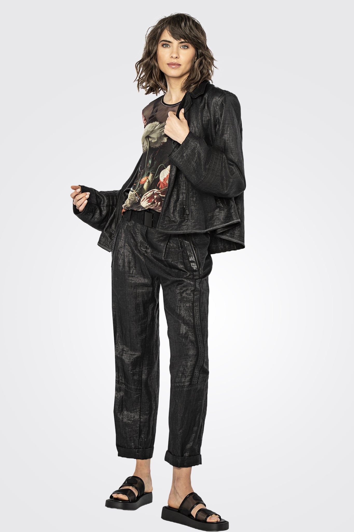 Glossy Linen Trousers - Coal by Beate Heymann — view 3
